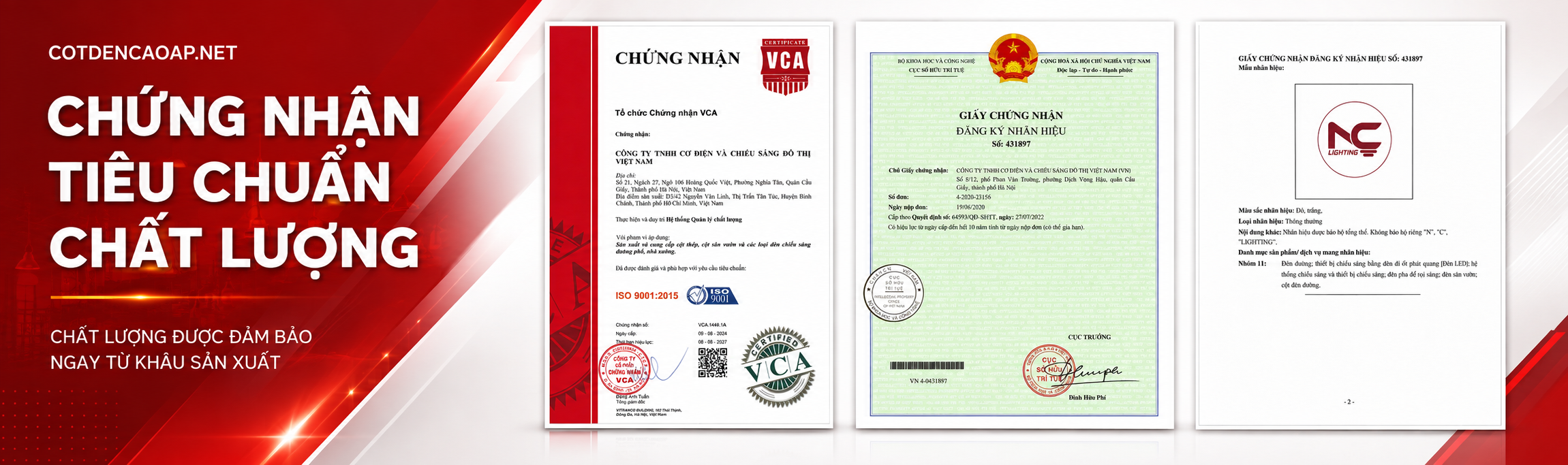 Chứng nhận tiêu chuẩn chất lượng của Cotdencaoap.net