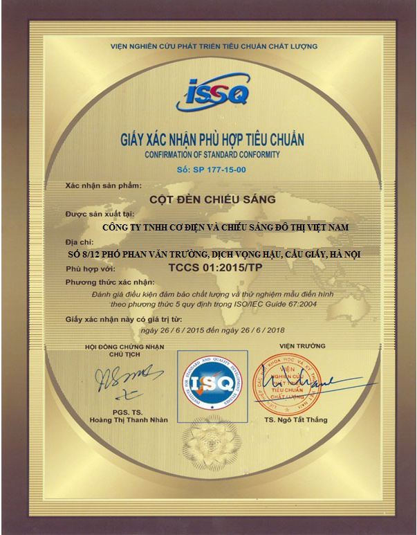 Chung nhan chat luong ISO 9001-2000 cot den chieu sang