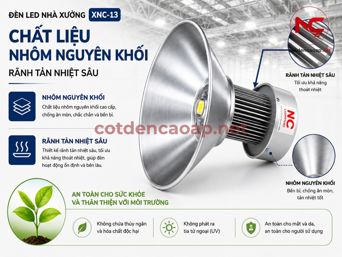 Chất liệu của đèn led nhà xưởng XNC-13