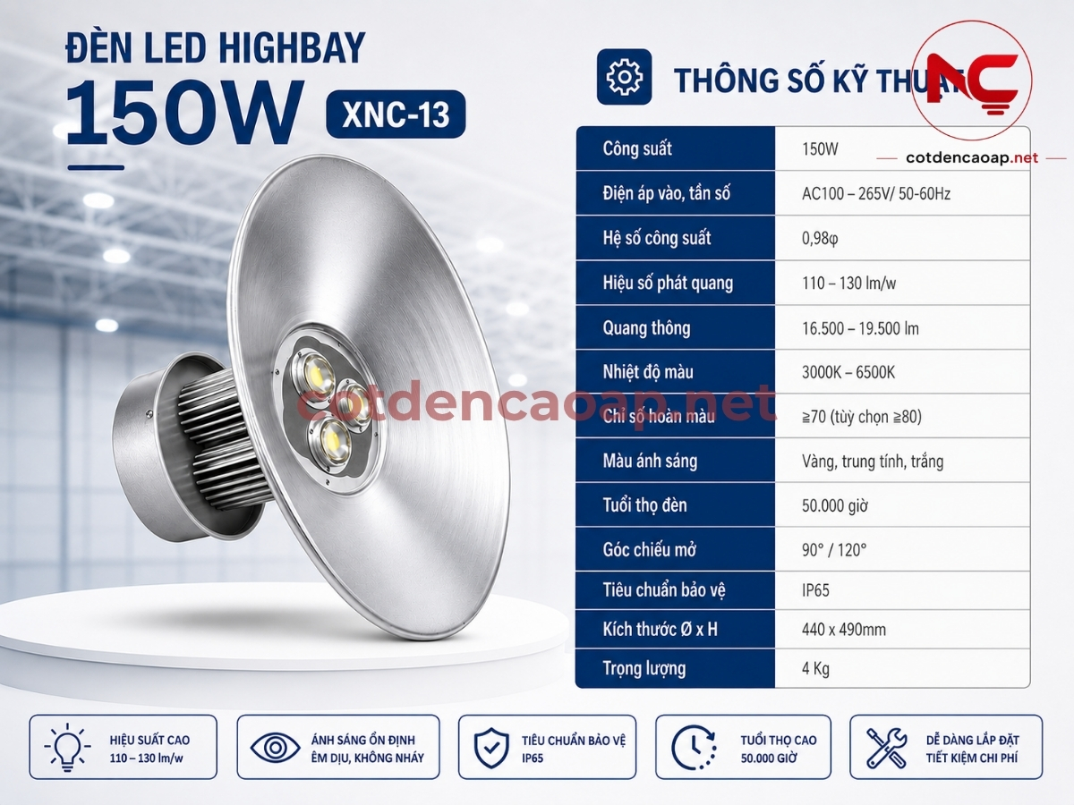 Thông số kỹ thuật đèn led nhà xưởng XNC-13