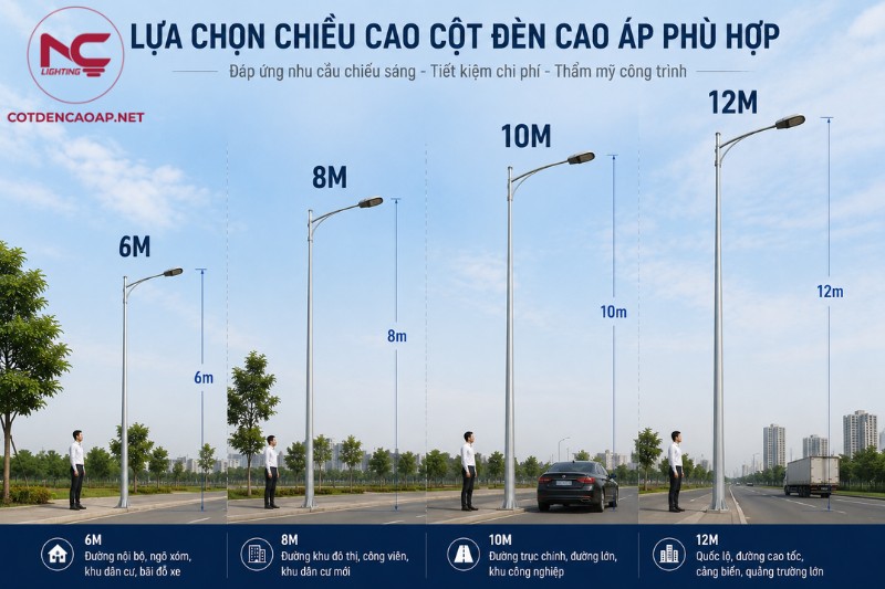 Lựa chọn chiều cao cột đèn cao áp phù hợp công trình