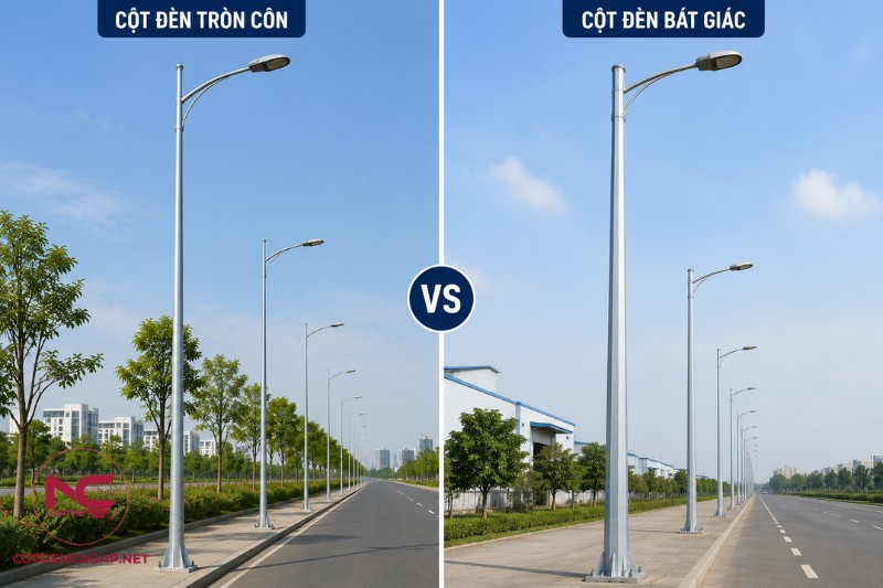 So sánh cột đèn cao áp tròn côn và bát giác