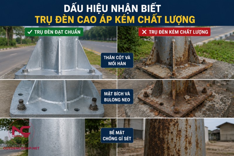 Dấu hiệu nhận biết trụ đèn cao áp chất lượng kém