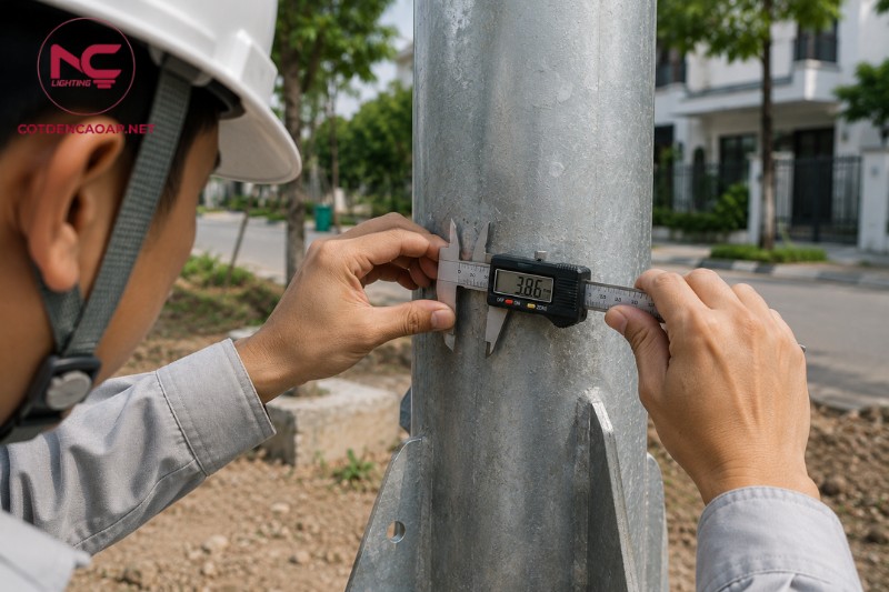 Kiểm tra độ dày thân cột đèn cao áp