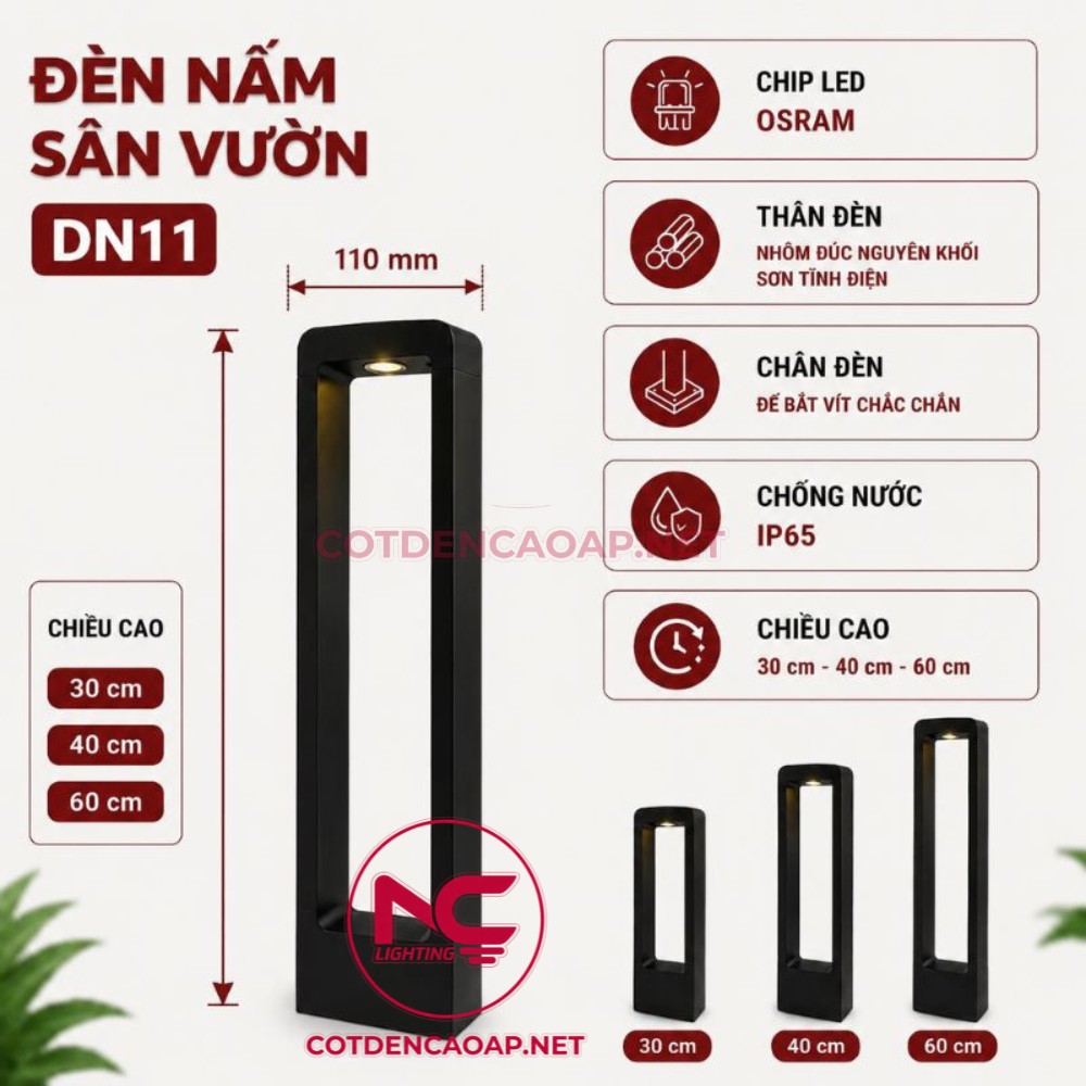 cấu tạo đèn nấm sân vườn DN11