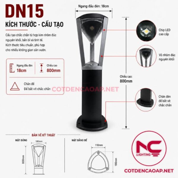 Cấu tạo đèn nấm sân vườn DN15