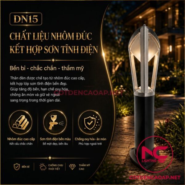 Chất liệu đèn nấm sân vườn DN15