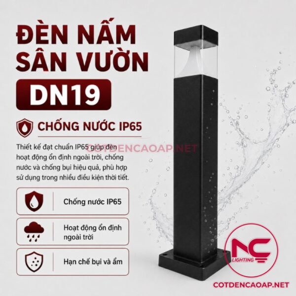 Đèn nấm vuông đầu nhựa trong DN19