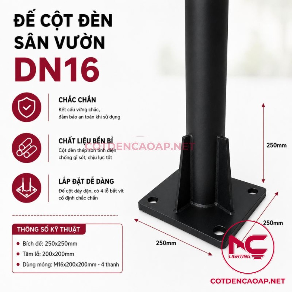Đế cột đèn nấm sân vườn DN16