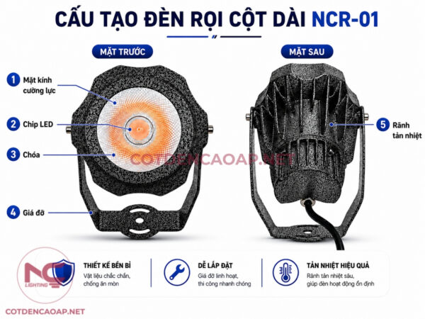 Cấu tạo đèn rọi cột ncr 01