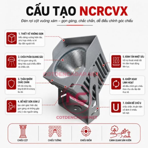 Đèn Rọi Cột Vuông Xám NCRCVX
