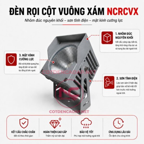 Đèn Rọi Cột Vuông Xám NCRCVX