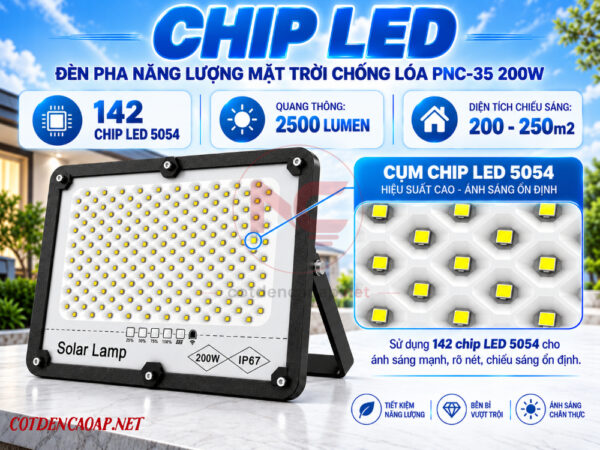 Đèn Pha LED Năng Lượng Mặt Trời Chống Lóa PNC-35 200W
