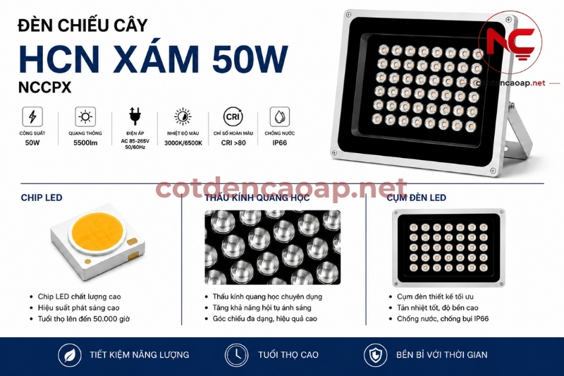 Đèn Chiếu Cây HCN Xám 50W NCCPX