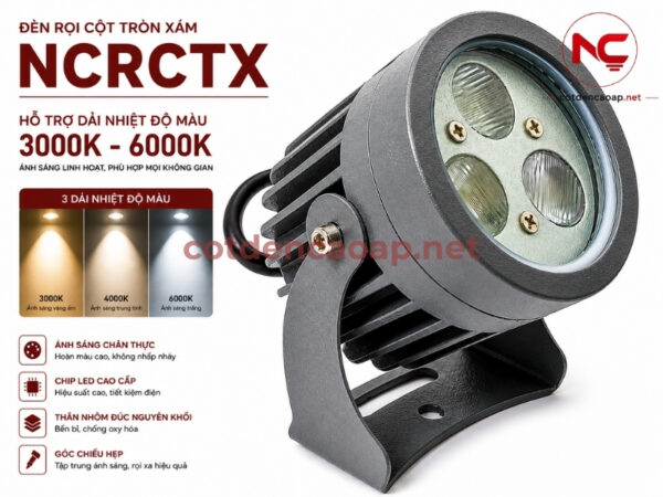 Đèn Rọi Cột Tròn Xám NCRCTX