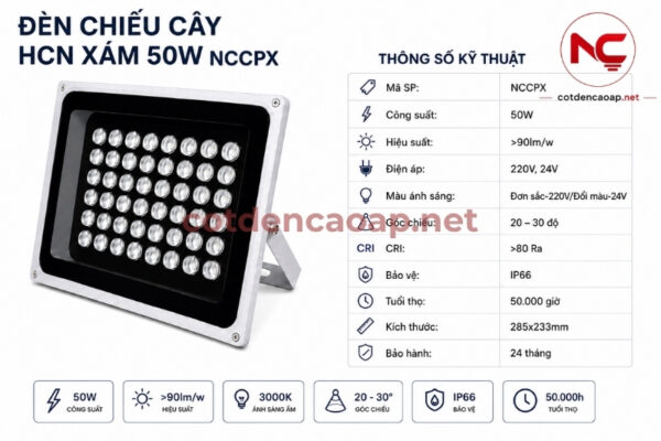 Đèn Chiếu Cây HCN Xám 50W NCCPX