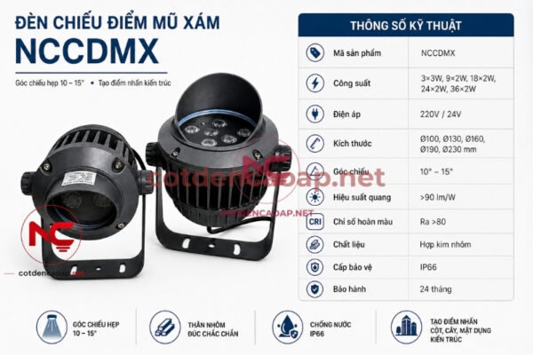 Thông số đèn chiếu điểm mũ xám NCCDMX