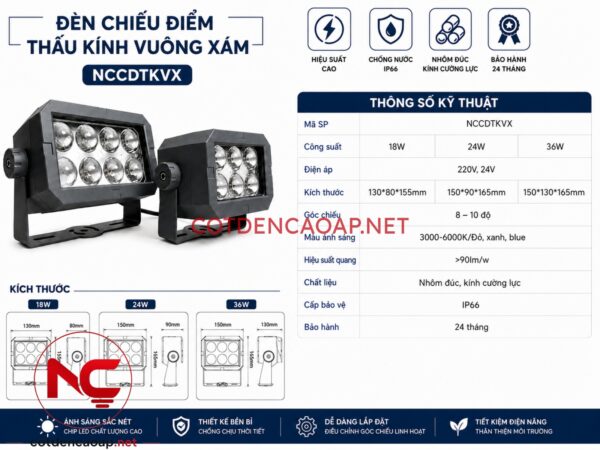 Đèn Chiếu Điểm Thấu Kính Vuông Xám NCCDTKVX