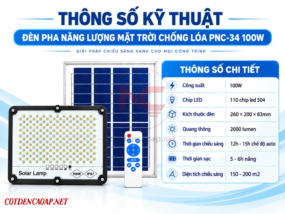 thông số kỹ thuật đèn pha led nlmt pnc-34