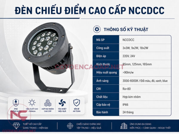 Đèn Chiếu Điểm Cao Cấp NCCDCC Chống Nước IP66