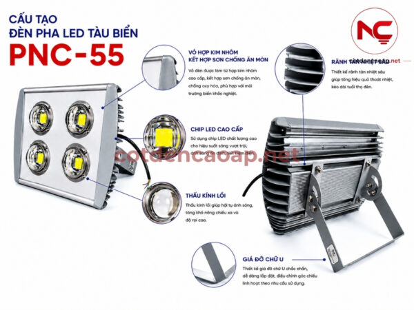 Đèn pha LED tàu biển PNC-55 công suất 200W, 300W, 400W