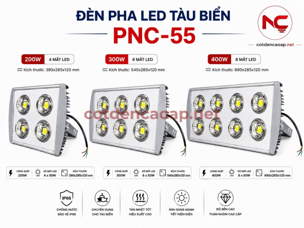 Đèn pha LED tàu biển PNC-55 công suất 200W, 300W, 400W