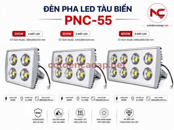 Đèn pha LED tàu biển PNC-55 công suất 200W, 300W, 400W