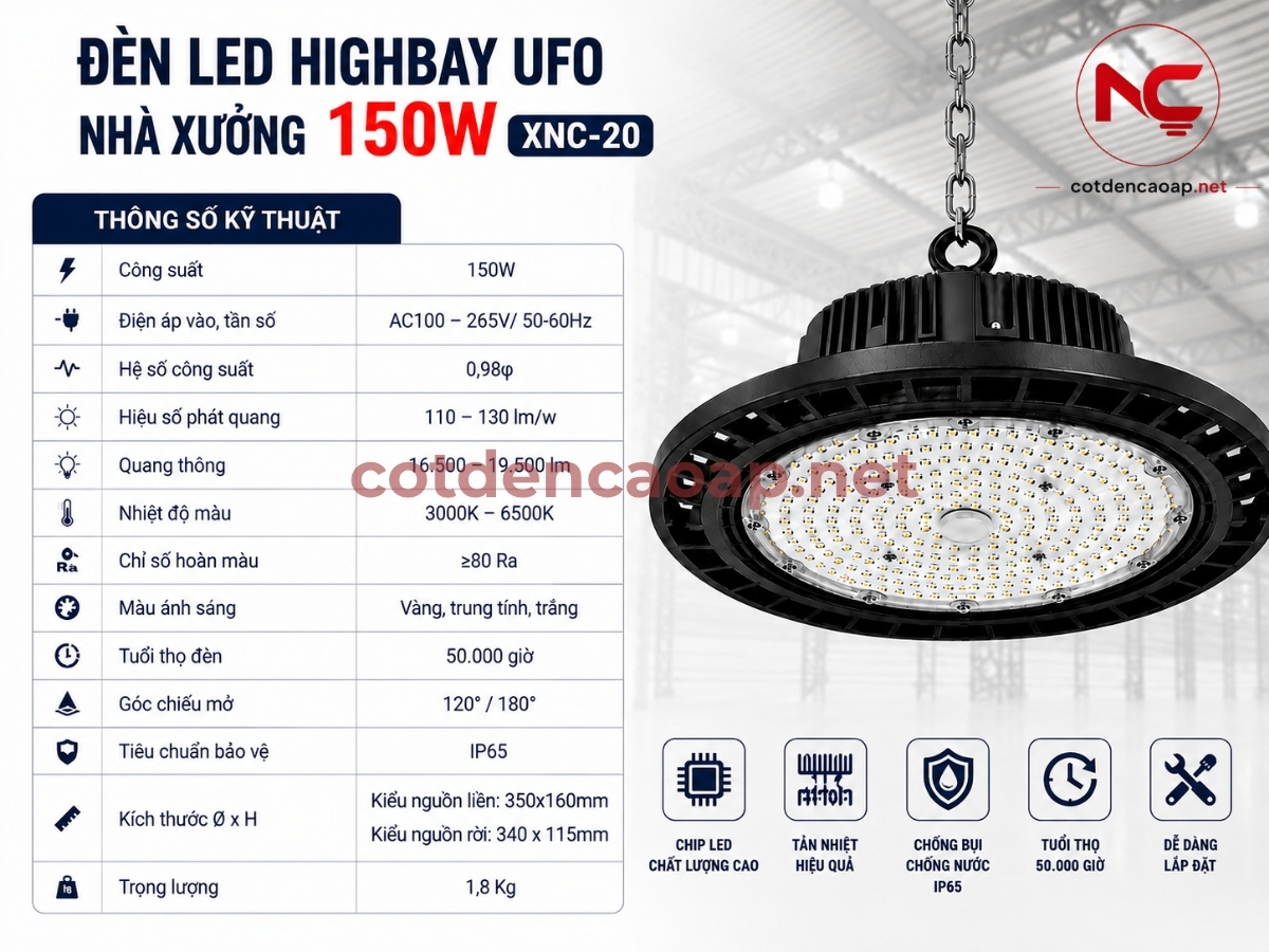 Thông số đèn led nhà xưởng XNC-20