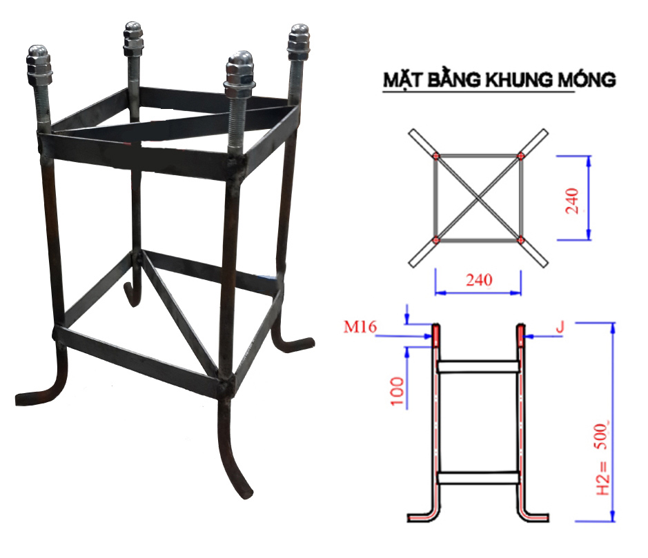 Bản vẽ chi tiết khung móng cột đèn chiếu sáng