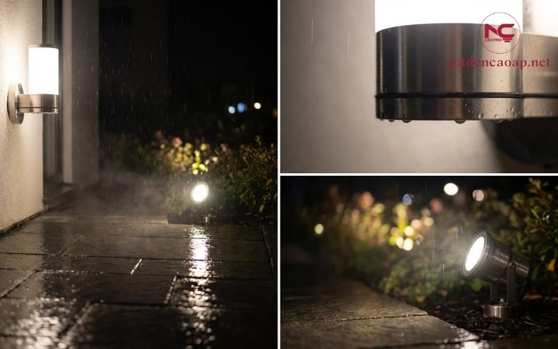 Đèn LED ngoài trời chuẩn IP65 dưới mưa nhẹ