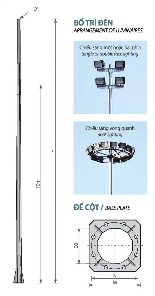 Hình ảnh cột đèn cao áp cần đơn và cần kép