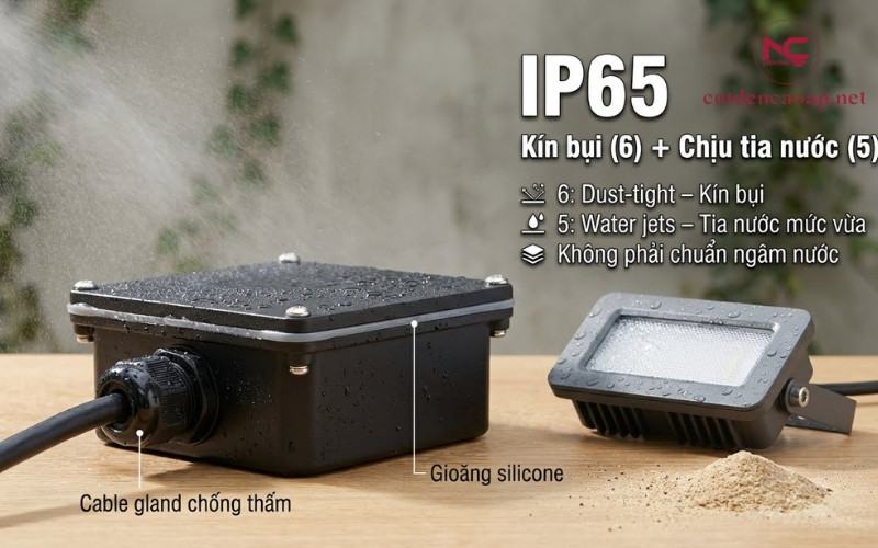 Infographic IP65: kín bụi và chịu tia nước