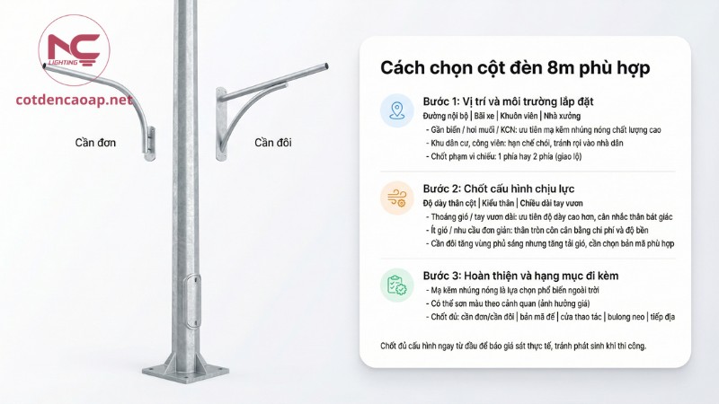 Cách chọn cột đèn cao áp 8m sao cho phù hợp