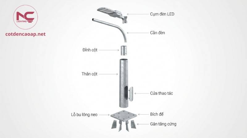 Cấu tạo cột đèn cao áp 8m