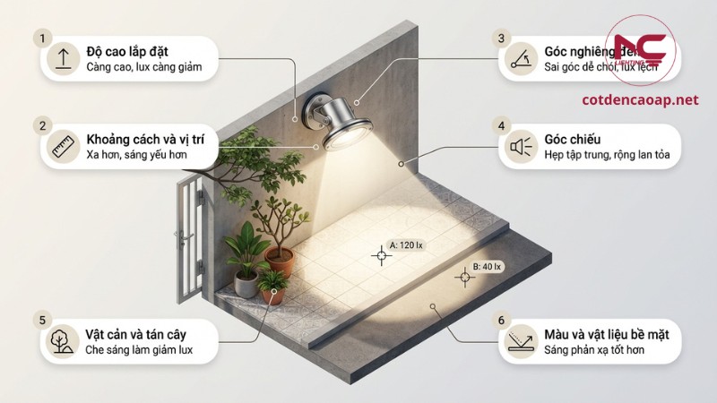 Minh họa các yếu tố ảnh hưởng độ rọi