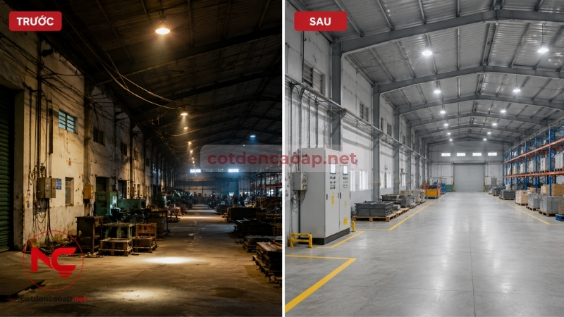So sánh chiếu sáng cũ và hệ thống tối ưu điện năng
