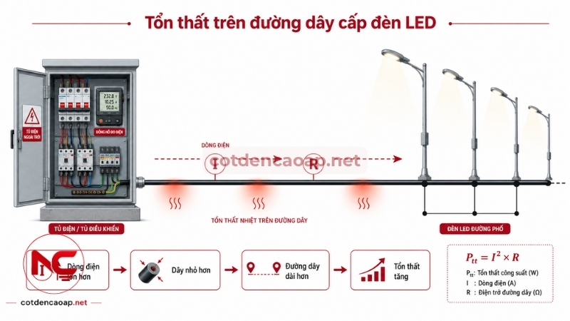 Tổn thất điện năng trên dây dẫn chiếu sáng