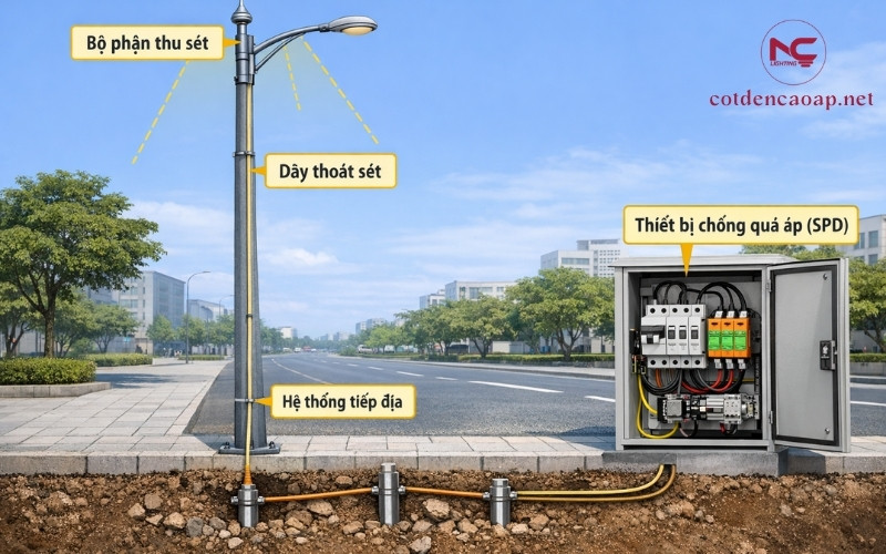 các thành phần trong hệ thống chống sét cho đèn cao áp