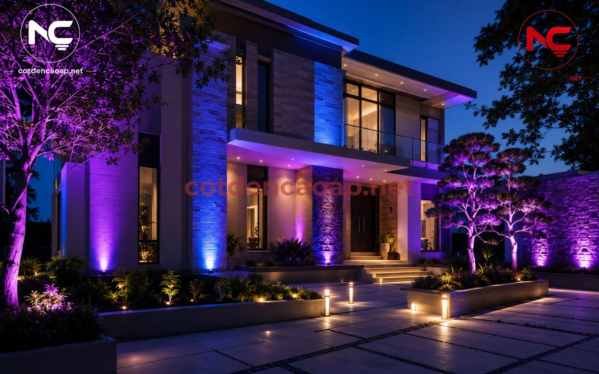 Đèn RGB rọi cột và mặt tiền