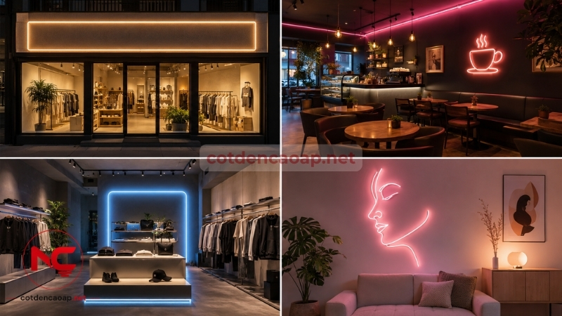 Ứng dụng đèn neon và LED neon trong biển hiệu và trang trí