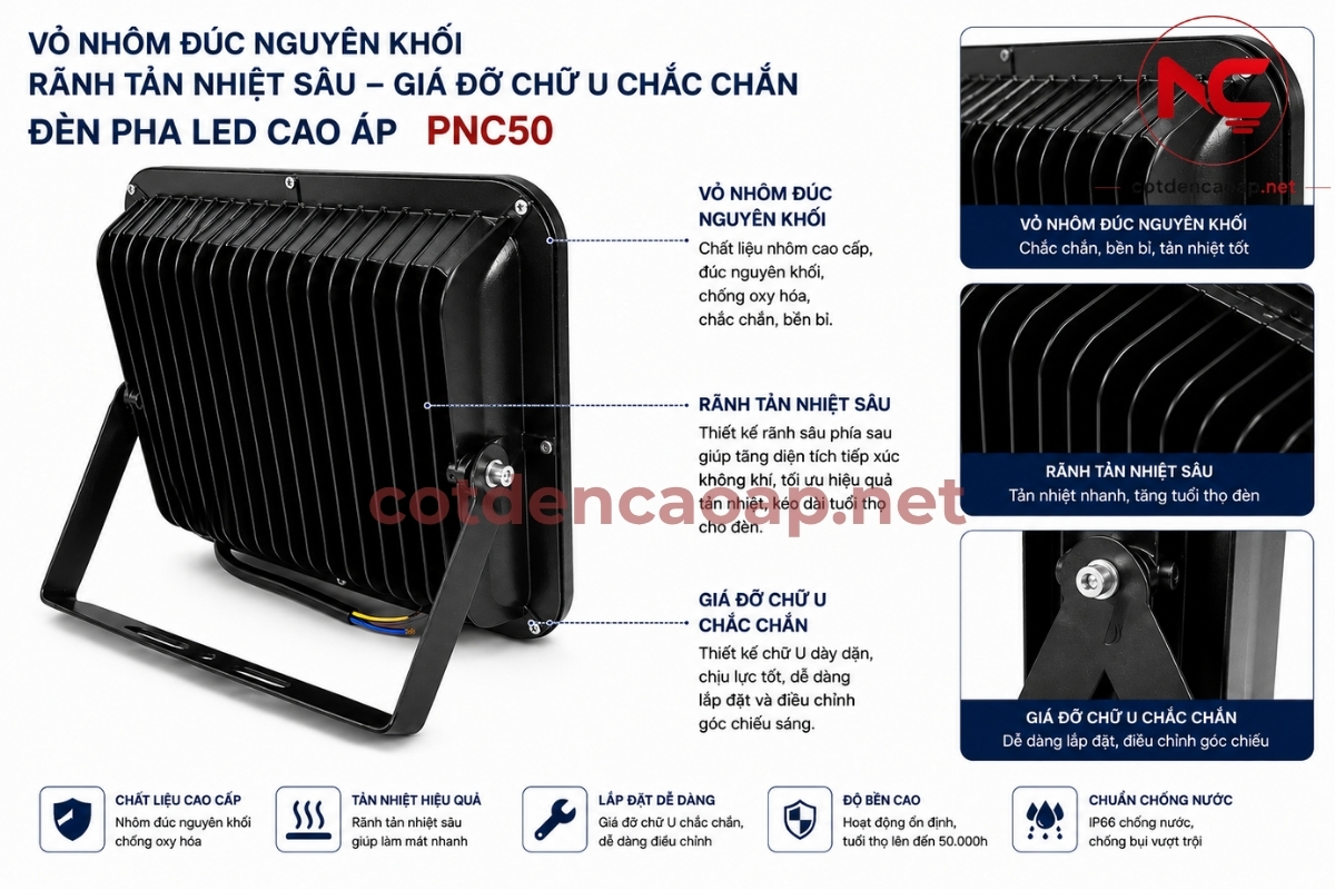 Chất liệu đèn pha led pnc 50