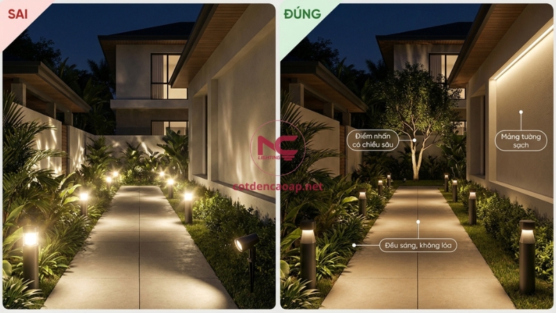 Quy tắc khoảng cách đèn sân vườn đều sáng không lóa đúng điểm nhấn