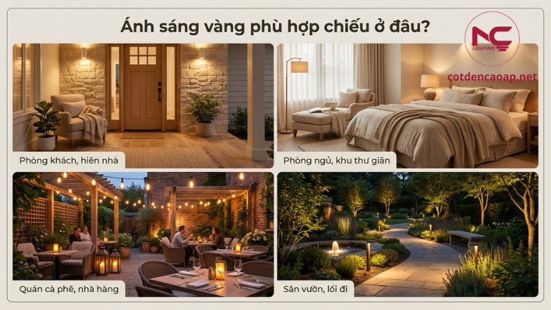 Ánh sáng vàng phù hợp chiếu ở đâu