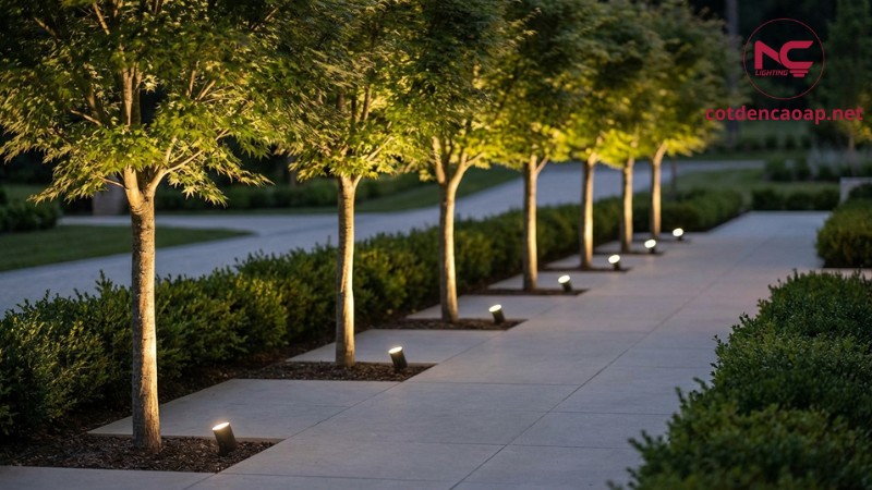 Bố trí đèn LED chiếu cây theo tuyến lối đi
