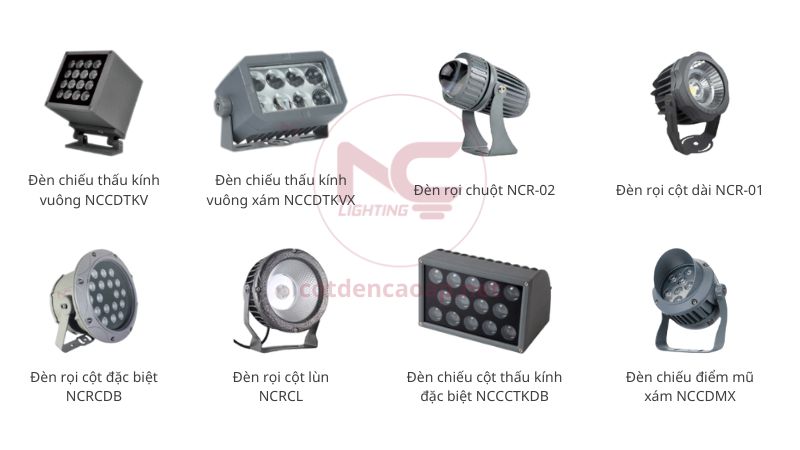 Ảnh lineup các dòng đèn rọi cột phổ biến tại NC Lighting