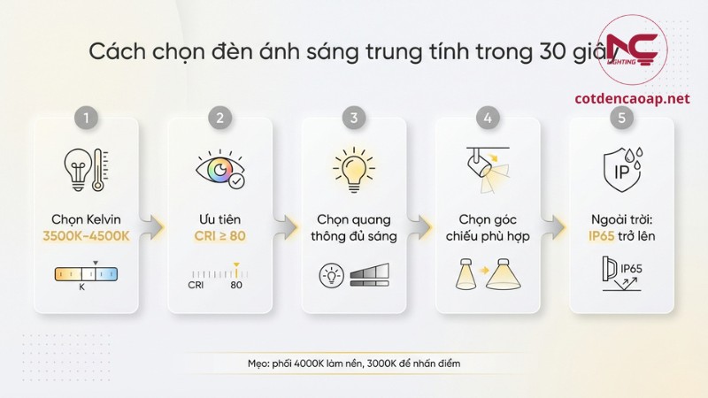 chọn đèn ánh sáng trung tính 3500K–4500K