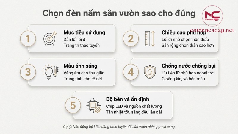Cách chọn đèn nấm sân vườn
