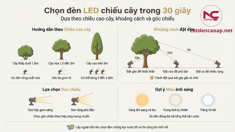 cách chọn đèn LED chiếu cây