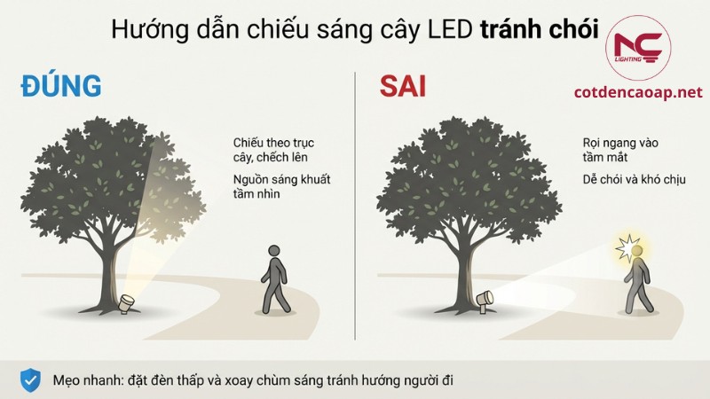 chống chói khi lắp đèn chiếu cây