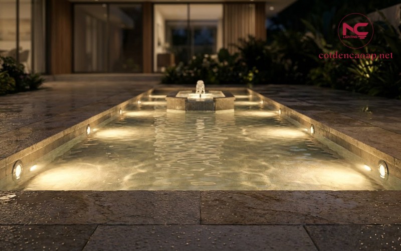 Đèn LED âm nước chiếu sáng bể bơi ban đêm